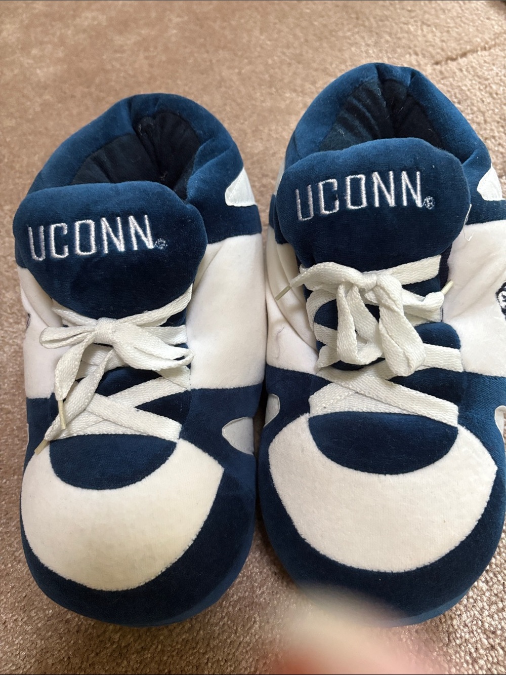 UCONN Plush Slippers with Lace Detail and Husky Accent